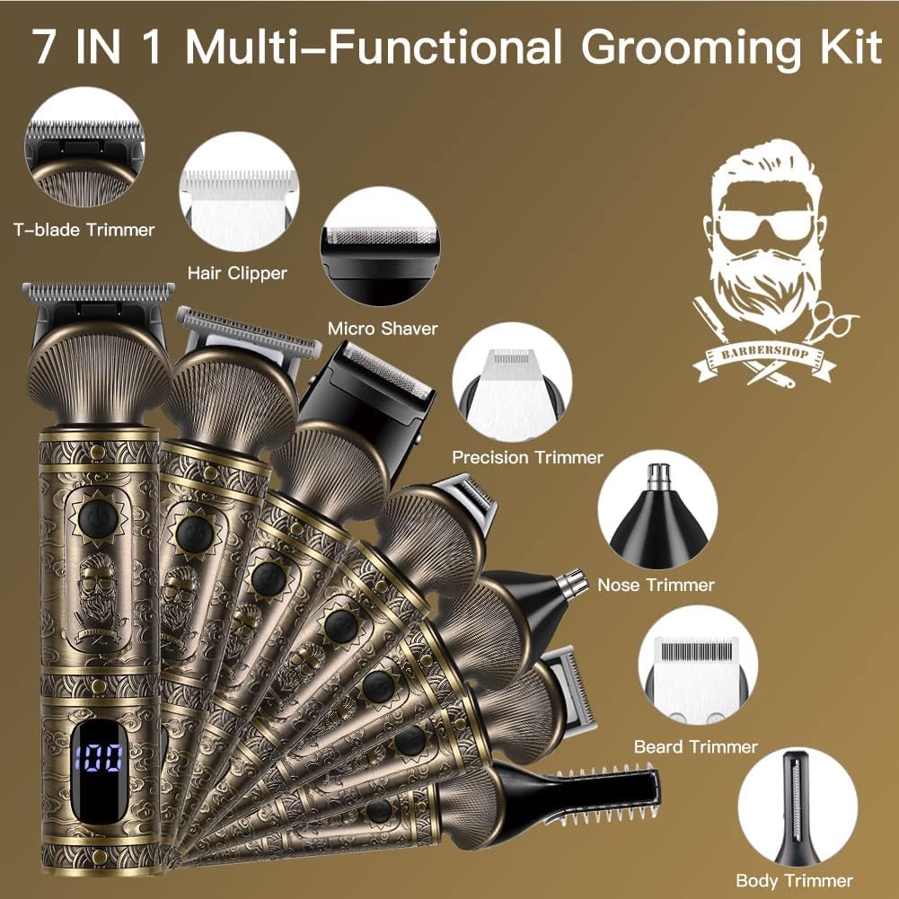 Surker Professional Beard Trimmer Kit - Zero Gapped T-Blade Electric Shaver, Nose & Body Trimmer - Cordless Grooming Kit 7 in 1