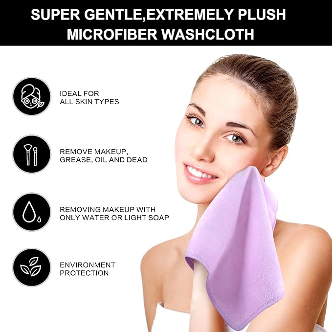 SINLAND Microfiber Facial Cloths Fast Drying Washcloth 12inch x 12inch Light