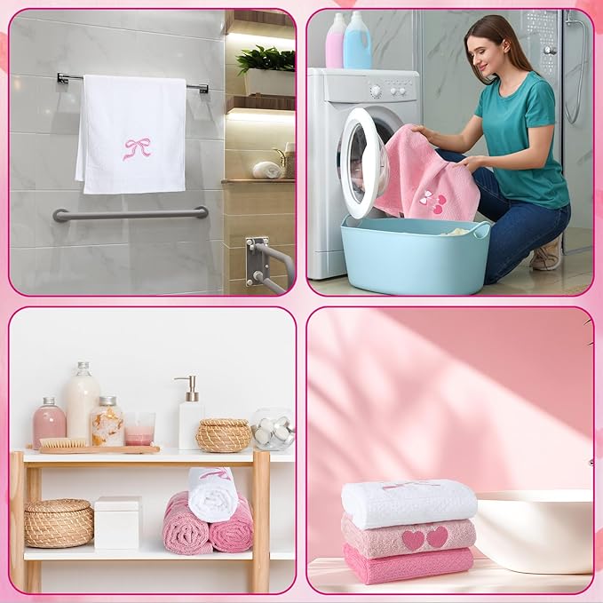 3 Pcs Bow Heart Hand Towels for Bathroom Embroidered Bathroom Towels Farmhouse