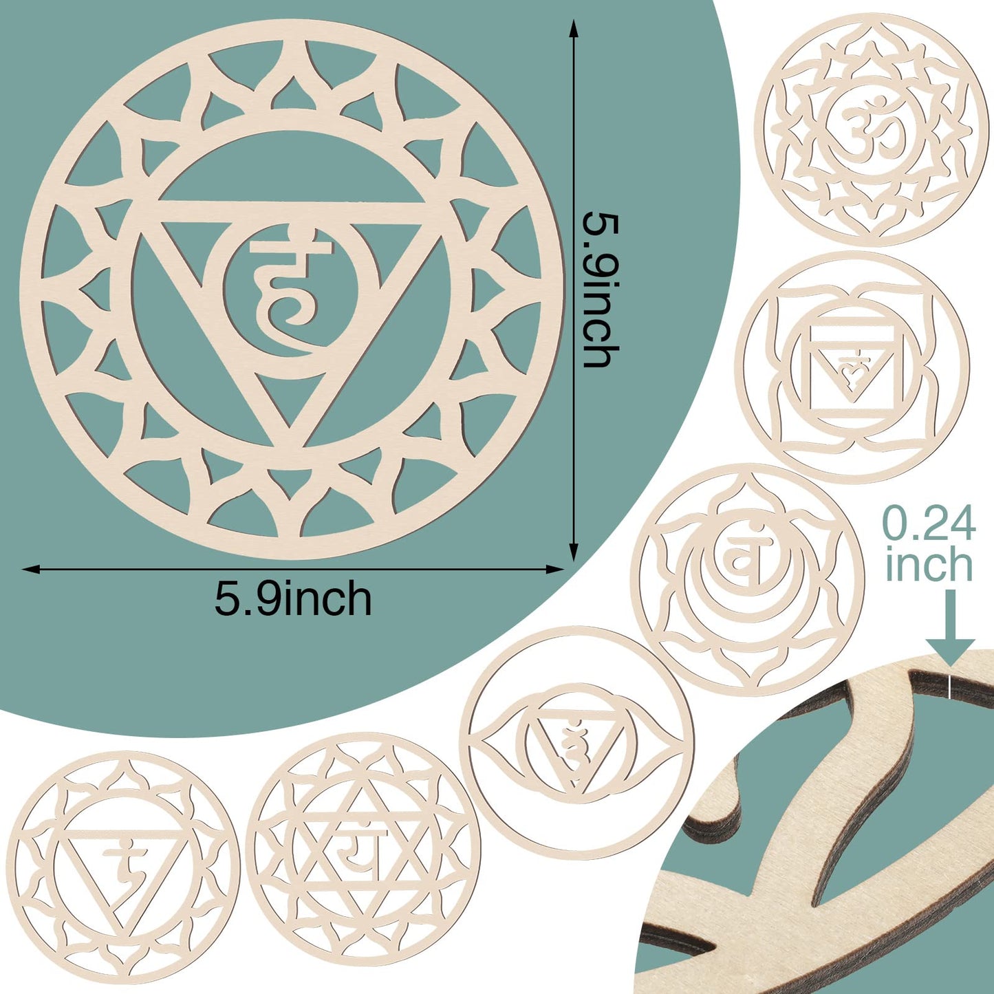 7 Pack Sacred Geometric Wall Art Wooden Chakra Wall Art Crystal Grid Board Yoga Wall Decor Hindu Decor Meditation Spiritual Decor for Bedroom Geometric Hanging Sculpture Home Decor 5.9 x 5.9 Inch