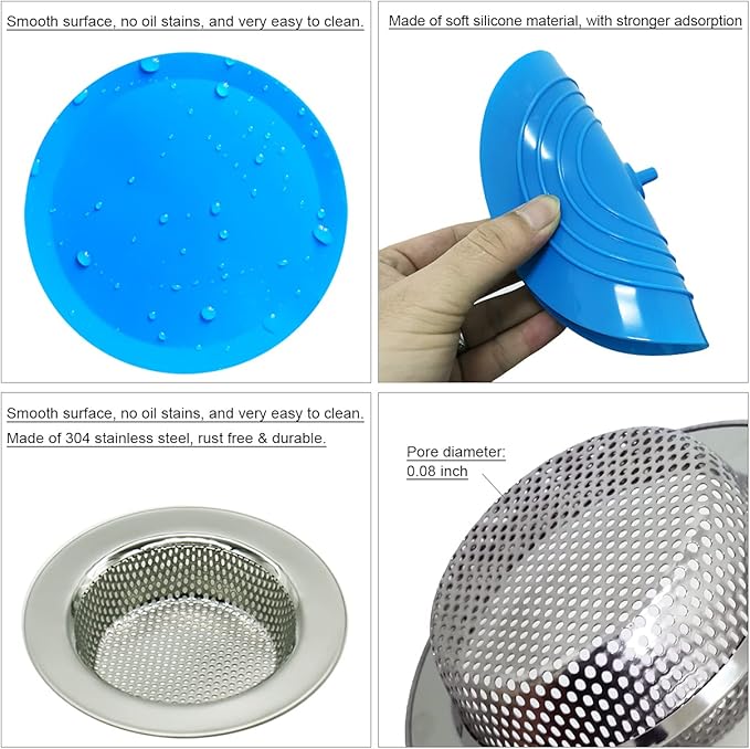 4PCS Kitchen Sink Strainer Stopper Kit, Universal Silicone Sink Drain Plug Cover