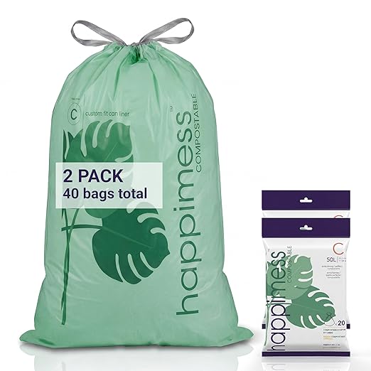 happimess 13.2 Gallon Drawstring Trash Bags, Compostable, Bio-Based