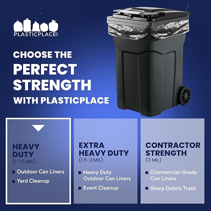 Plasticplace 95-96 Gallon Heavy Duty Black Trash Bags
