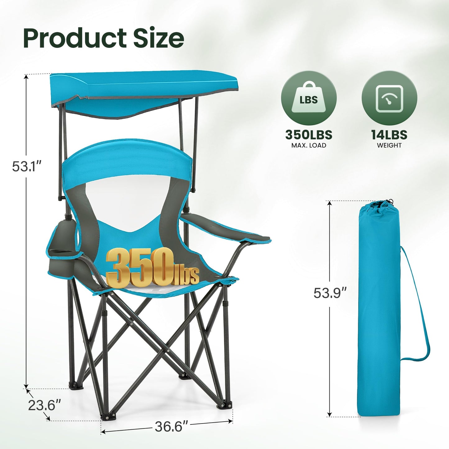 HIGH POINT SPORTS Heavy Duty Canopy Lounge Chair Sunshade Hiking Travel Chair, Foldable Canopy Shade Chair for Outdoor, Camping, Patio, Support 350 LBS, 2 Pack, Enamel Blue