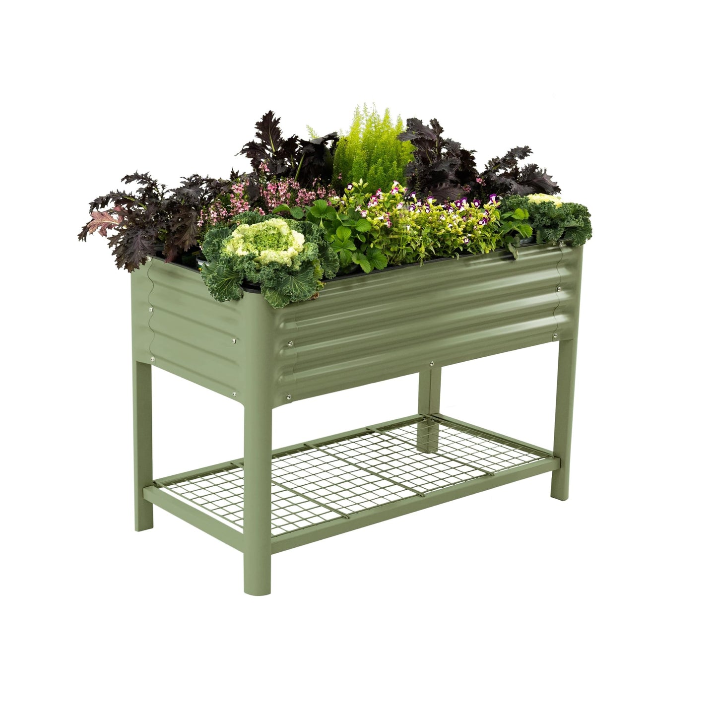 Elevated Raised Garden Bed-V Series, 2' x 4' Garden Beds with Legs & Storage Rack for Patio Porch, 700 Lbs Weight Capacity, Outdoor Planter Boxes for Gardening Herbs Vegetables Flowers, Olive Green