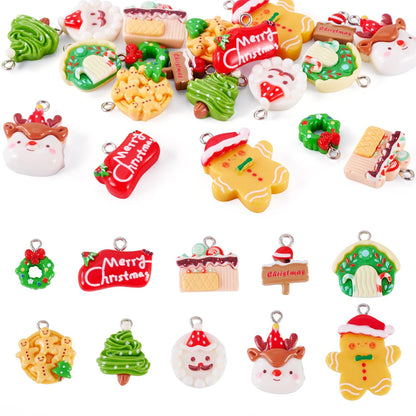 Cheriswelry 20Pcs Christmas Charms for Jewelry Making Resin Pendant Charm Snowman Deer Gingerbread Man Christmas Tree Cake Dangle Charms 14-29mm for DIY Crafts Necklace Earring Bracelet Making
