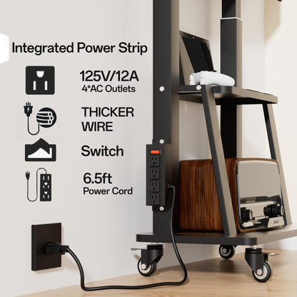 Duiliuu Mobile TV Cart with Power Outlet Rolling TV Stand for 42 to 100 inch Television Heavy Duty Portable TV Stand on Wheels, Height Adjustment, Holds Up to 180 LBS, Vesa 200×200-900×600mm