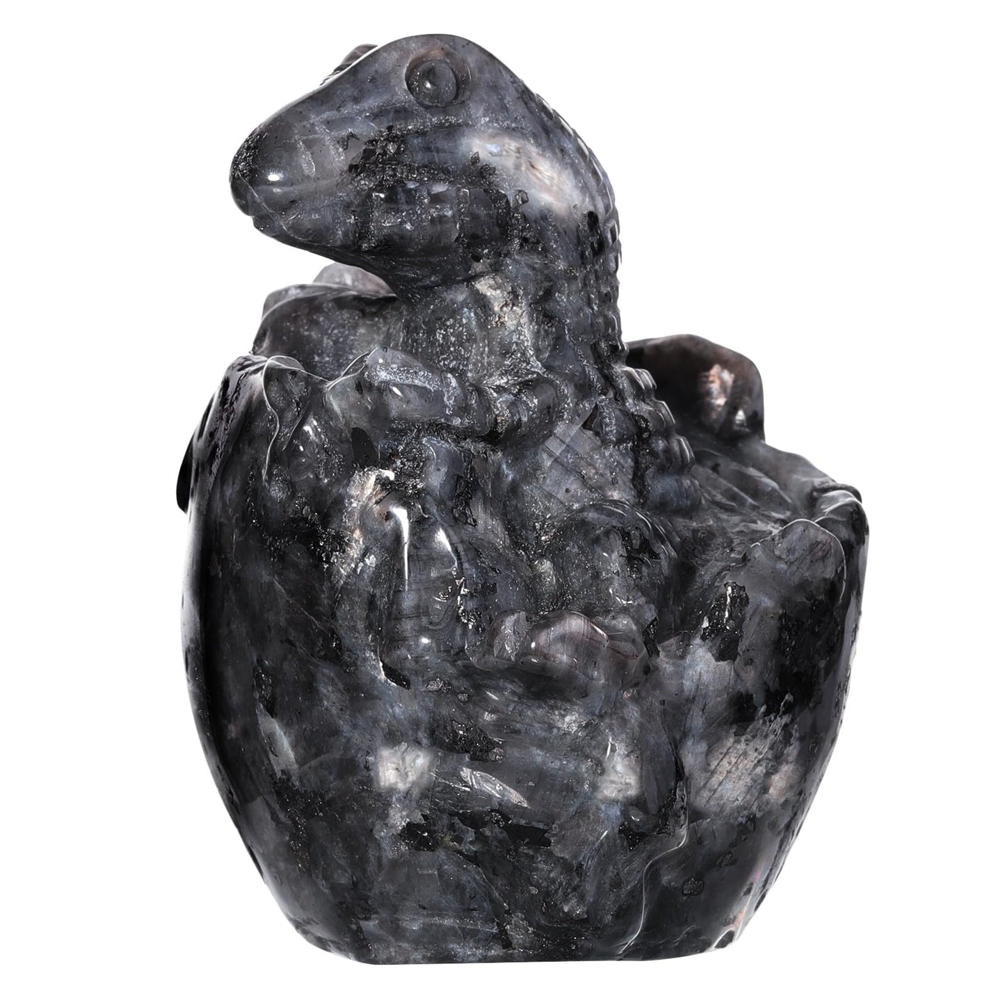 Rockcloud Handmade Healing Crystal Black Labradorite Dinosaur Egg Statue Meditation Stone Animals Sculpture for Home Decoration