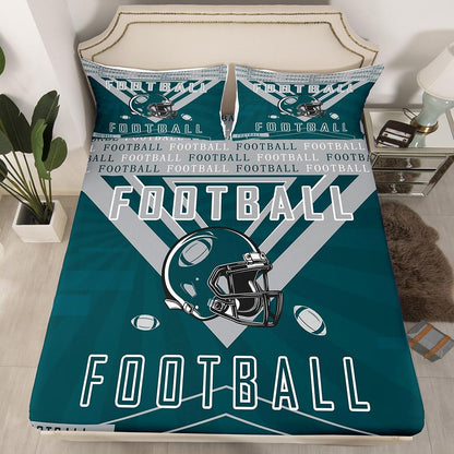 Feelyou Football Bed Sheets Set Boys Girls Twin Size Fitted Sheet Rugby Sports Football City Bedding Set for Boys Kids Teen