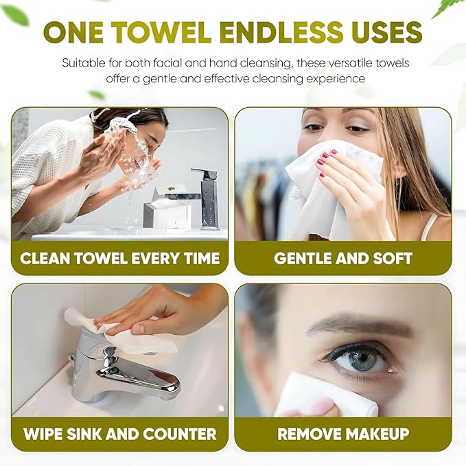 Disposable Face Towels – 100 Count XL 10”x12” Biodegradable Dry Wipes | Ultra