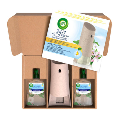 Air Wick Aerosol-Free Automatic Air Freshener Spray Bundle Kit, Fresh Cotton, 1 Gadget & 2 Refills (228ml), 24x7 Active Fresh Odour Neutraliser, Lasts Up to 140 Days, Air freshener For Home