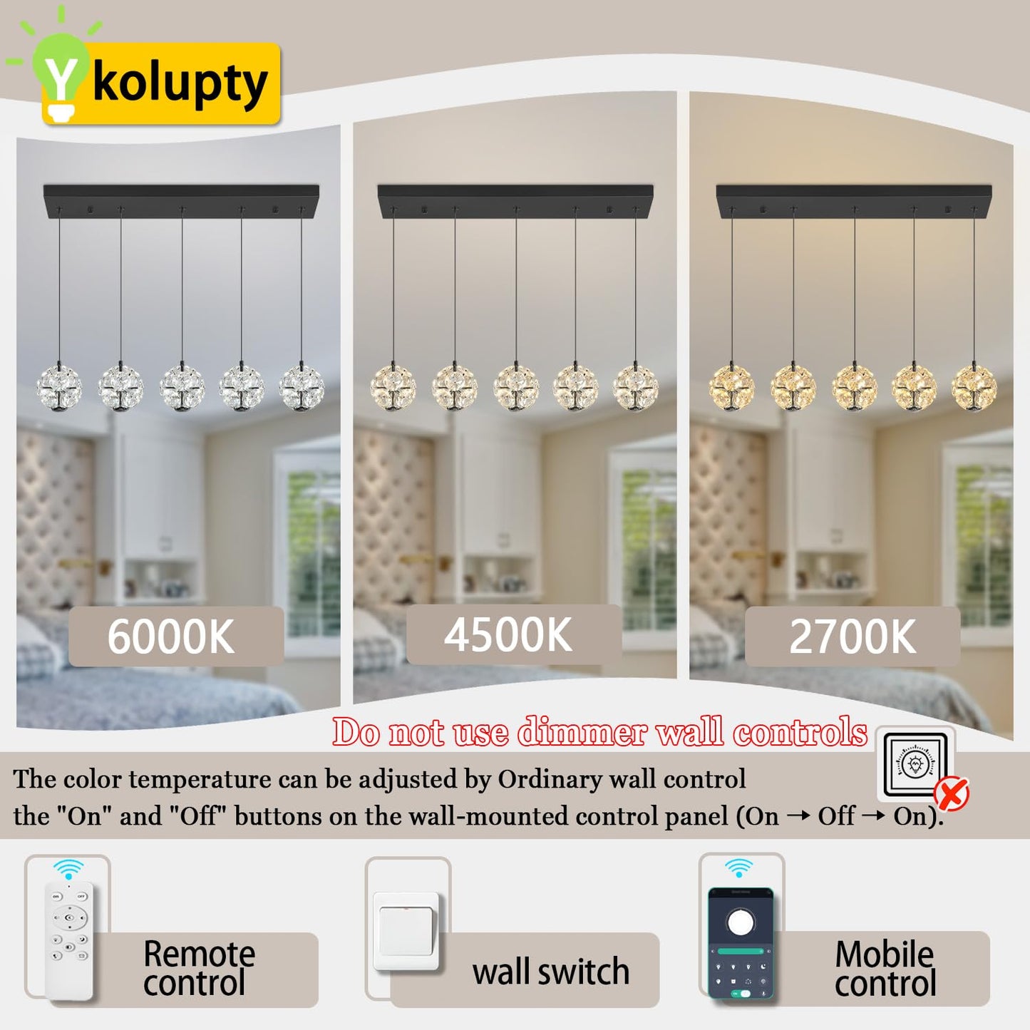 ykolupty 5-Lights Crystal Globe Pendant Light Kitchen Island Black Linear Chandeliers for Dining Room,LED Dimmable Globe Chandelier for Kitchen Living Room Foyer