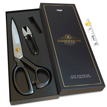 VAYS Fabric Scissors 9 Inch Premium Dressmaking Scissors for Sewing Tailoring & Crafting - with Sharp Thread Nipper & Measuring Tape - Ideal for Felt Leather Thin Metal