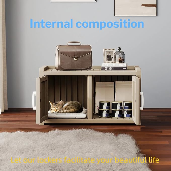2 Doors Shoe Storage Bench - 2 Side Door Hidden Furniture Cabinet with Storage, Waterproof Entryway Bench with Seat for Indoor Outdoor, End of Bed Footrest Stool for Bedroom, Hallway, Grey