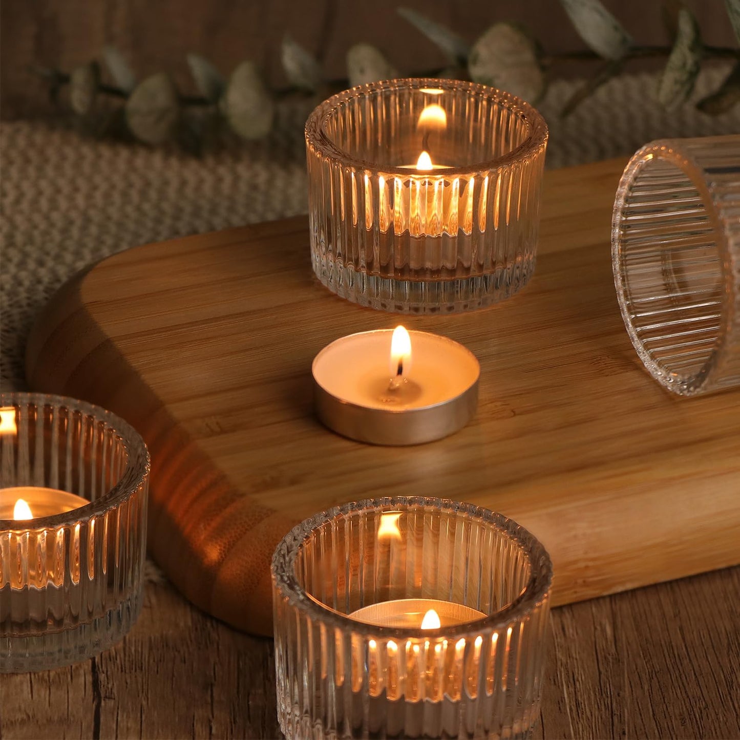 HAVITI 24 Pack Clear Tealight Candle Holders, Glass Votive Candle Holders for Fall Wedding Table Centerpiece, Home Decor and Party Supplies