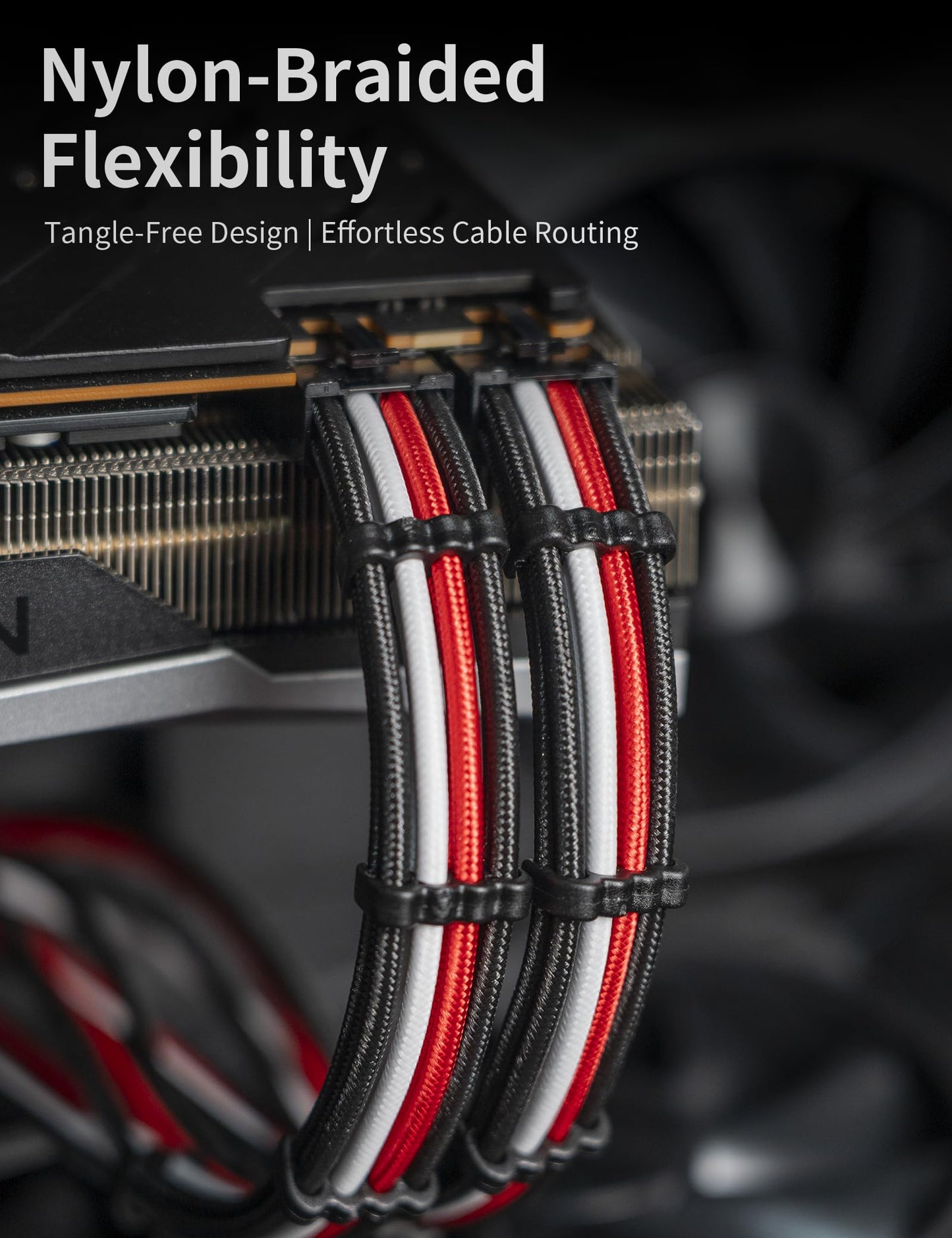 upHere Sleeve Extension Power Supply Cable Kit, Power Supply with Extra-Sleeved 24-PIN 8-PIN 6-PIN 4+4 PIN-Red/White/Black with Cable Combs(11.8 inch/ 30CM)