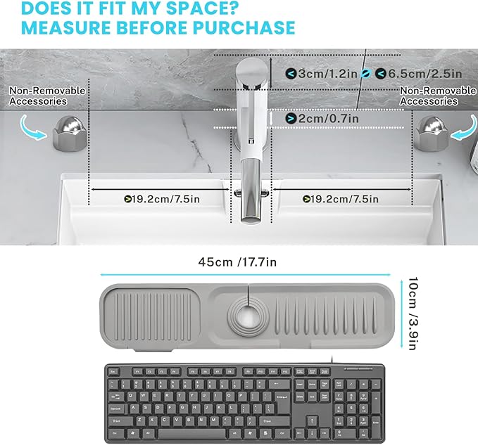 Daily Treasures 45 x 10 cm Splash Sink Guard, Narrow Rim Design Silicone Faucet