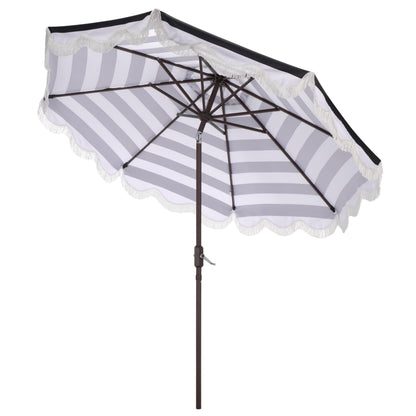 SAFAVIEH Outdoor Patio Furniture Collection – Lucerna 9 Ft Crank Patio Umbrella, Black Stripe & Brown Pole, Market Umbrella with Crank Lift (PAT8015A)