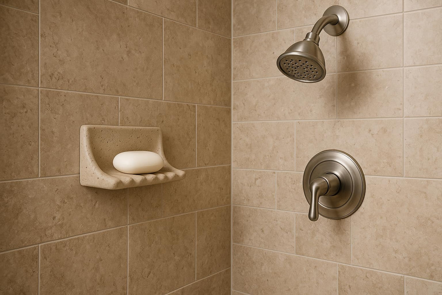 Tenedos Premium Light Travertine Resin Soap Dish Holder – 8.5" x 5" – Wall Mount for Bathroom, Fits Ceramic, Porcelain, Stone Surfaces – No Back Insert – (Light Yellow)