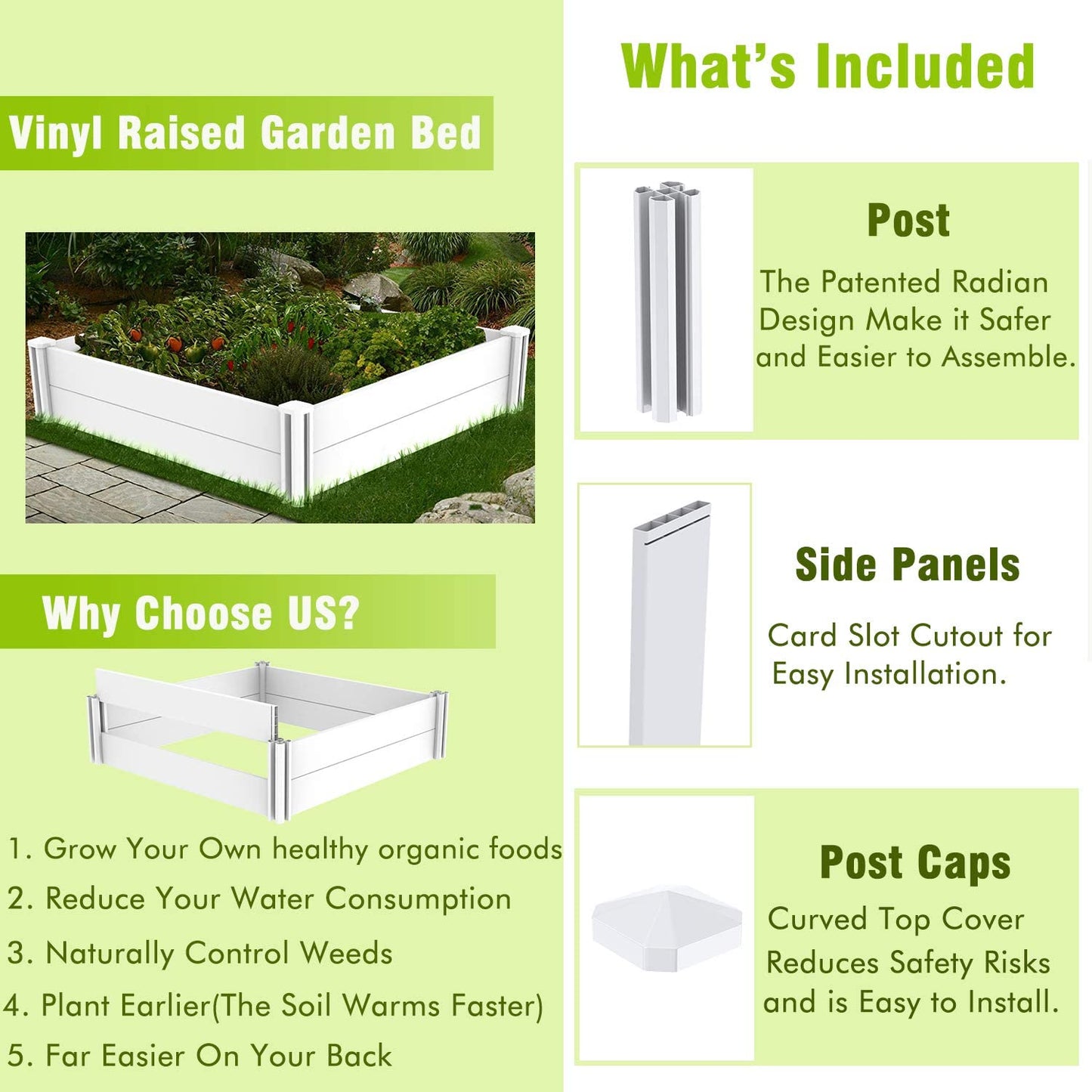 Kdgarden 4'x4' White Vinyl Raised Garden Bed Kit, Outdoor Above Ground Garden Box for Growing Vegetables, Flowers, Herbs, DIY Gardening, Whelping Pen and More