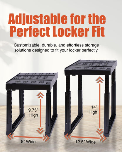 Piffny Locker Organizer Shelf， Adjustable Width and Height, Stackable, Ideal Locker Shelf for School, Office, Gym Lockers, or Even Kitchen Cabinets & Under Sink Organization (Black 1 Pack)