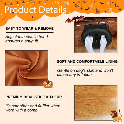Vivifying Lion Mane Wig, Adjustable Pet Costume with Ears for Dog (Brown)