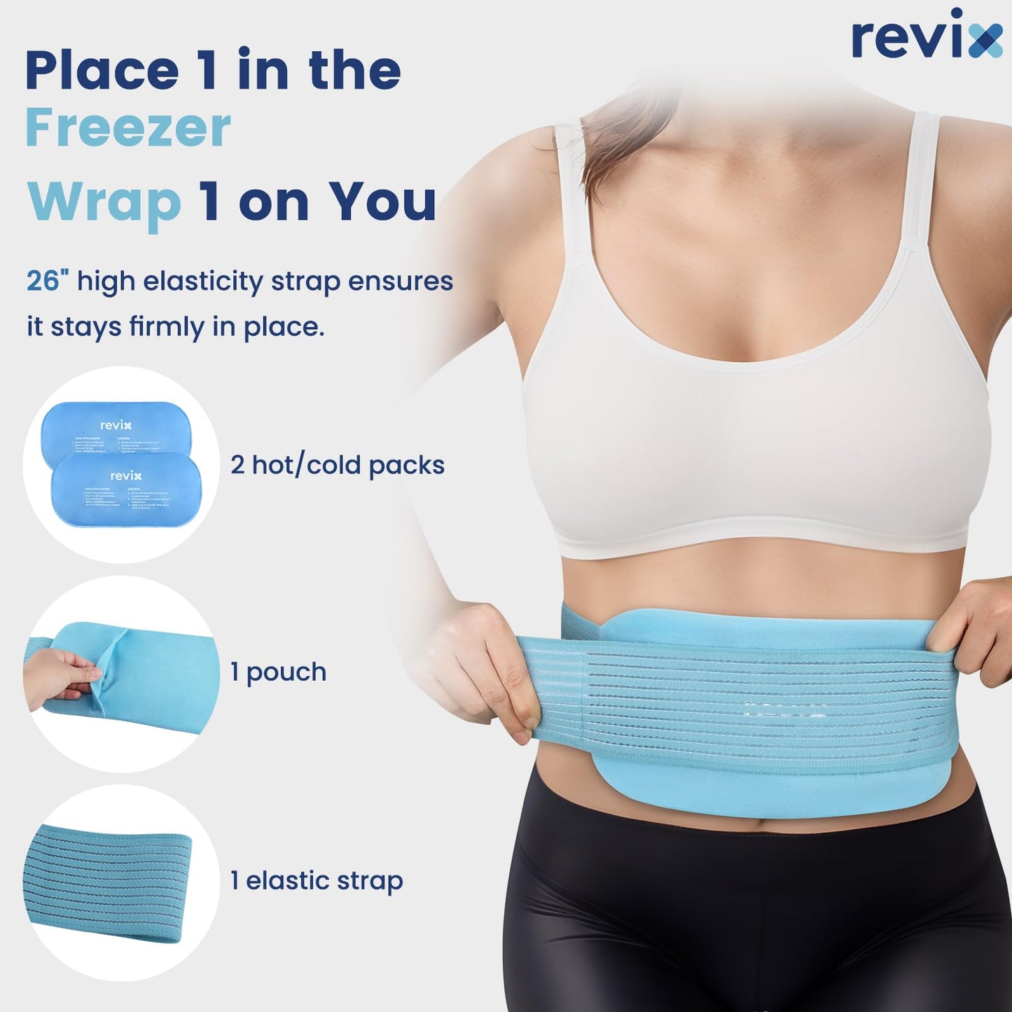 REVIX Ice Packs for Injuries Reusable, 2 Packs Hot and Cold Pack with Adjustable Strap, Flexible Ice Wraps for Joints and Muscle, Rotator Cuff, Back, Knee Discomfort Relief (10" x 5" Blue)