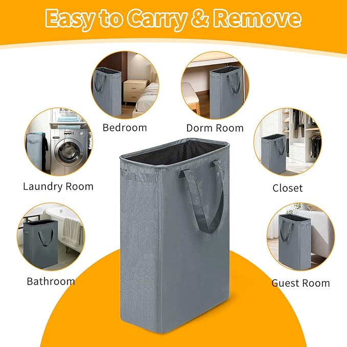 Slim Laundry Hamper, 48L Ultra Thin Collapsible Laundry Basket