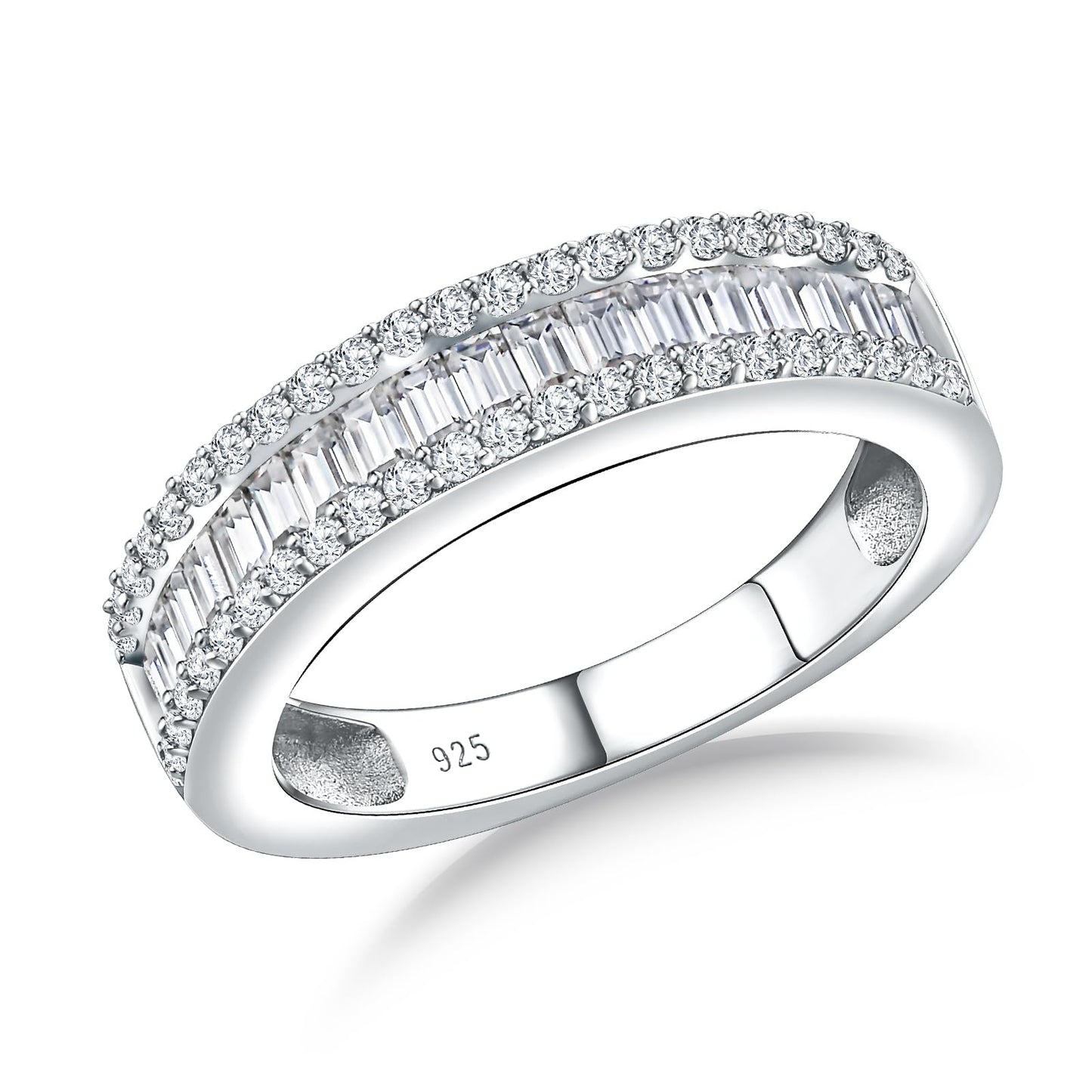 RANDES Cubic Zirconia Ring Wedding Bands for Women Emerald Cut Eternity Ring Baguette Channel Set Band Rings Size 8.5