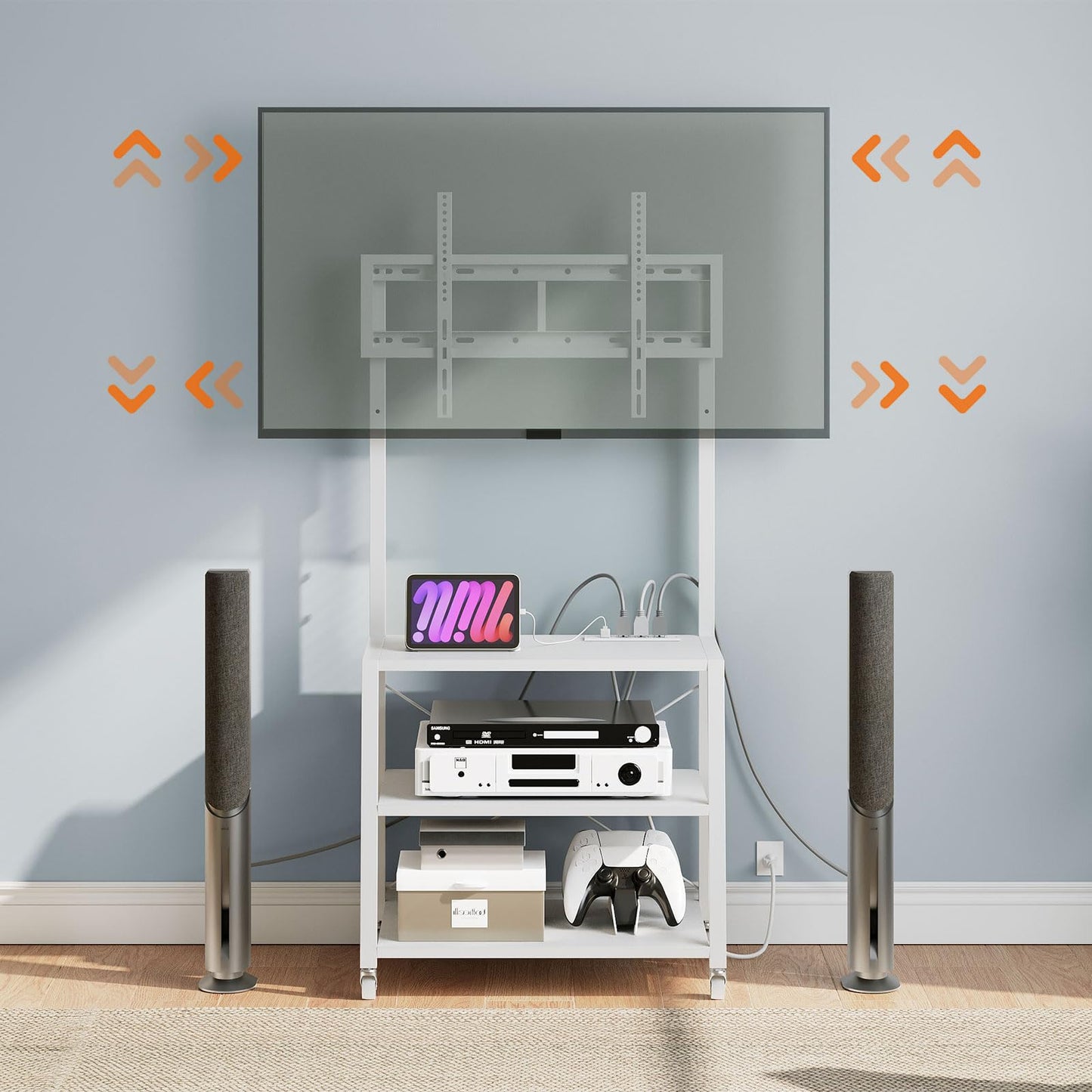 HOOBRO Rolling TV Stand with Mount and Power Outlet Up to 55 inch TV, Corner Entertainment Center, Small TV Stand with 3-Tier Storage Shelves for Living Room, Bedroom, Rustic Brown and Black BF66UDS01