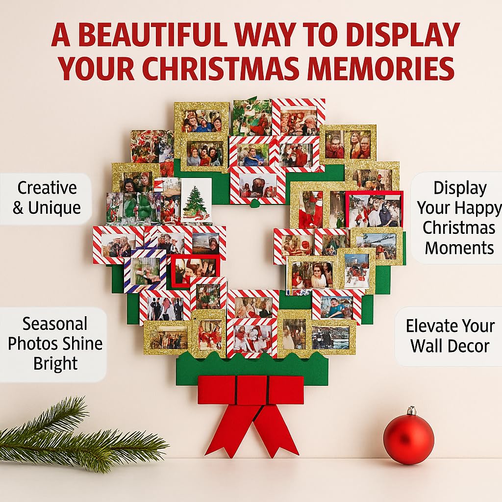 Jumbl Christmas Decoration Wonder Wreath Jumbo (44" X 36") Card & Photo Display Holder. for Home, Work, Schools, Party. Great Way to Go Down Memory Lane.