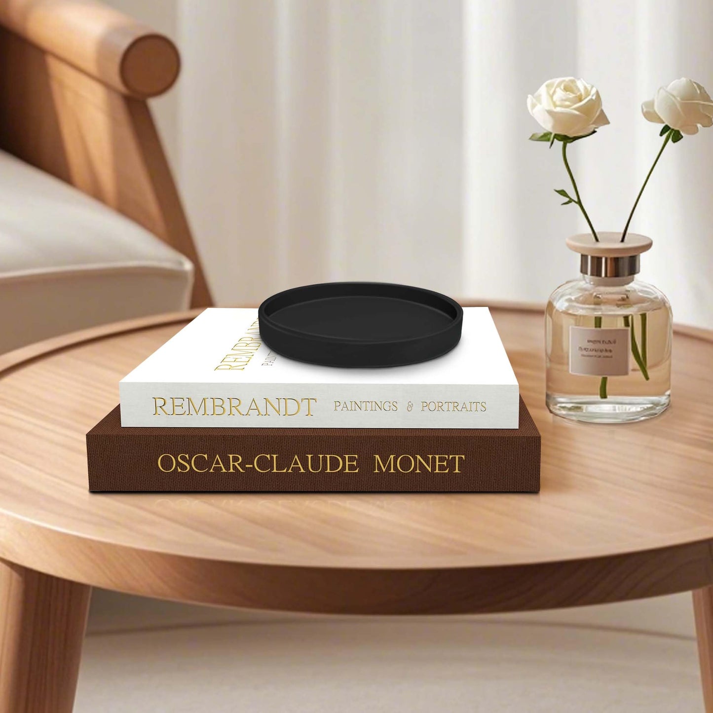 Novalunae Decorative Books for Home Decor, Set of 2 Linen Faux Book Box with Black Tray for Coffee Table & Bookshelf, Aesthetic Fake Books for Shelf & Entryway, Beautiful Modern Home Decoration Book