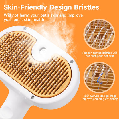Steam Brush for Dog & Cat – 3-in-1 Pet Spray Hair Removal Comb – Pet Grooming & Shedding Steam – Includes 2*Waterless Shampoo – Water Brush for Long & Short Haired Pets – Defur Spritz Comb