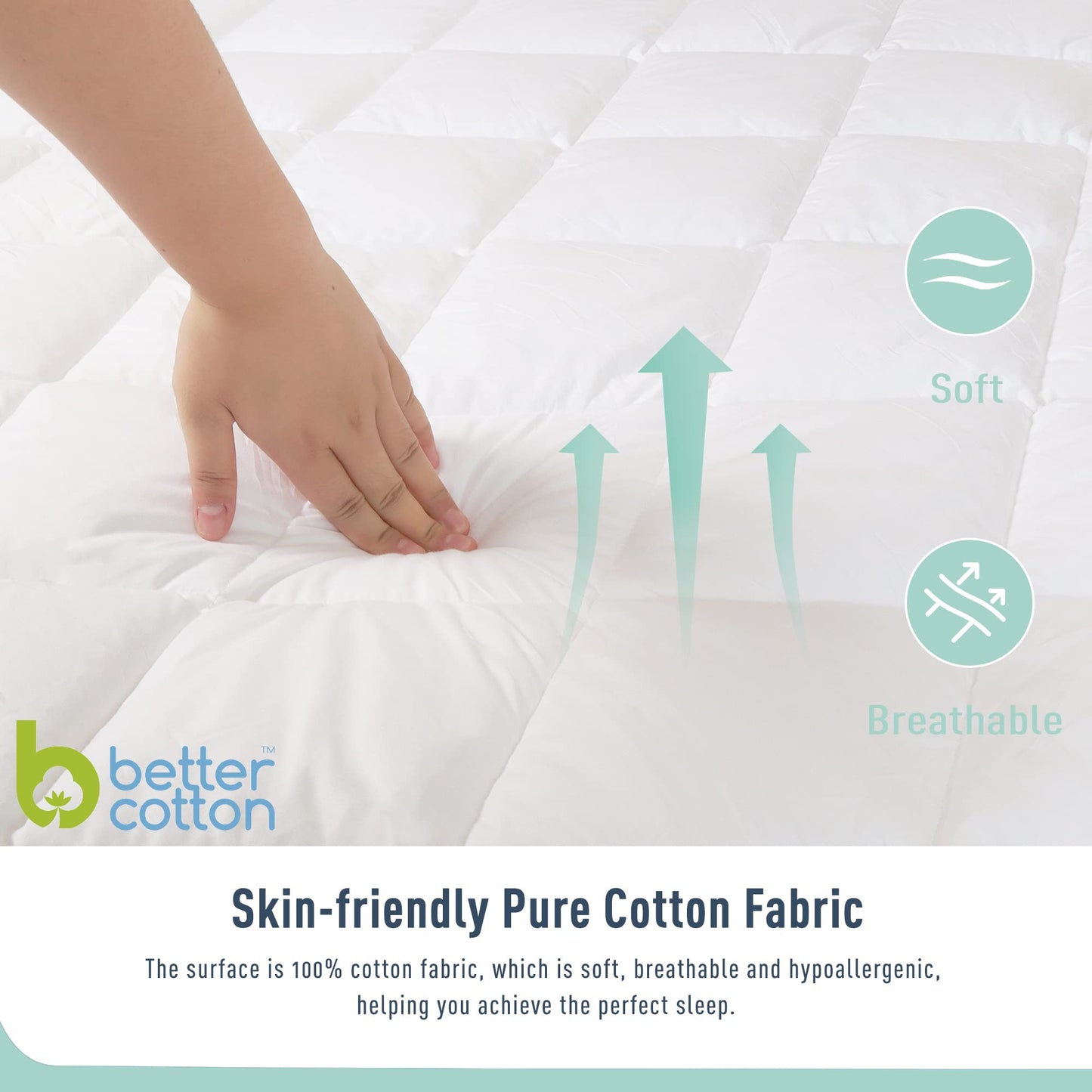 HOMTEC Queen Mattress Pad Cotton Mattress Pad Cover Quilted Mattress Cover 18-22" Deep Pocket Mattress Protector Queen Size Thin Down Alternative Filling Noiseless & Breathable