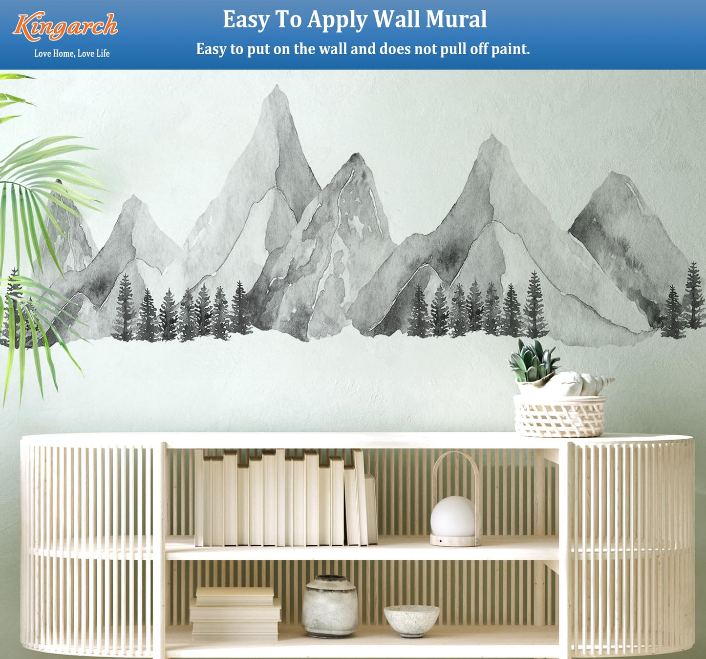 Large Mountain Wall Decals, Gray Pine Tree Peel and Stick Vinyl Wall Stickers & Murals, Removable Home Room Wall Decor for Bedroom Living Room Bedroom Classroom Office Nursery