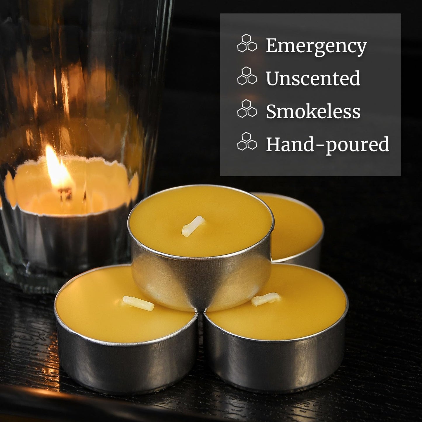 48 Pack Natural Beeswax Tealight Candles 4-5 Hour Long Burning Time