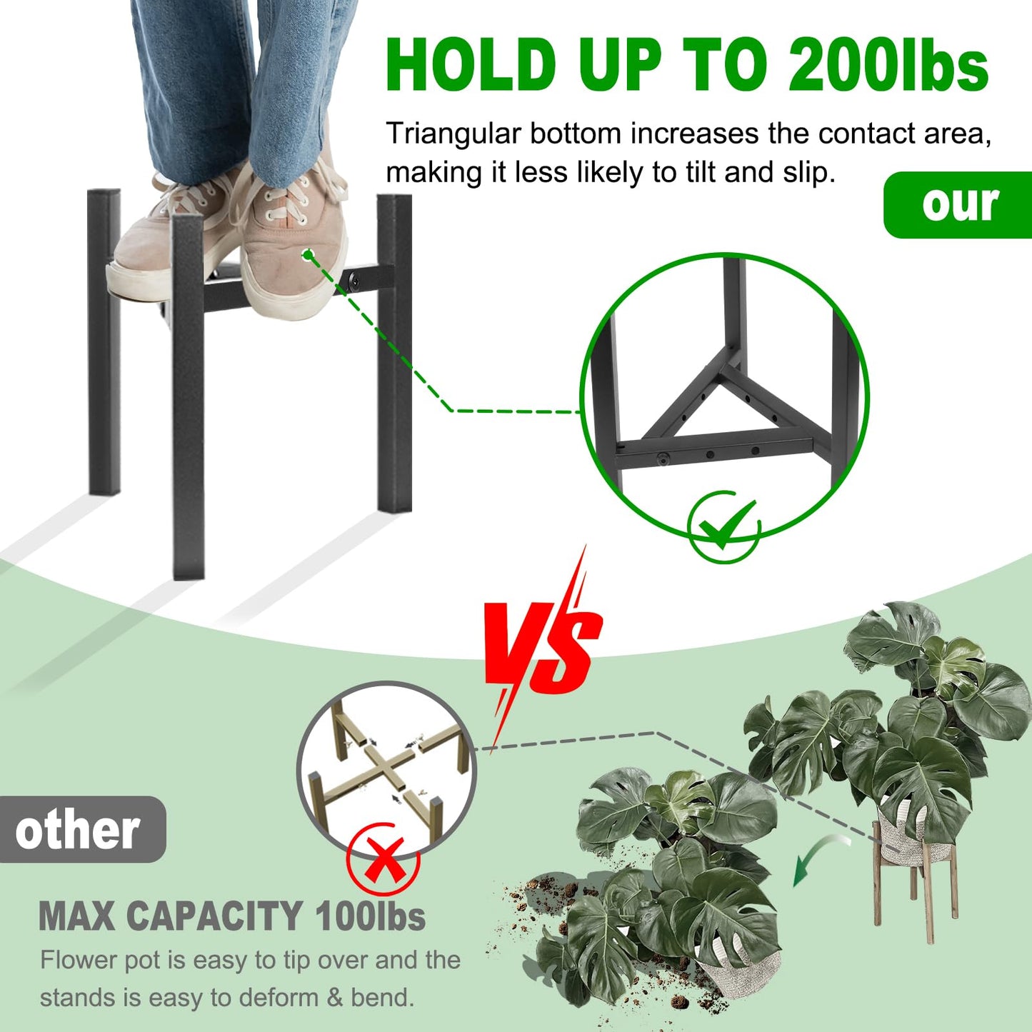 Airpark Plant Stand Indoor Adjustable, Metal Modern Plant Stand, Heavy Duty Stable Plant, Fit 8-12 inch Pots, Number of Items-2, Color-Black (Pot & Plant Not Included)