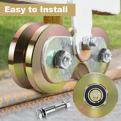 Soiiw 4" V Groove Sliding Gate Rollers 2 PCS Heavy Duty Solid Carbon Steel 4" Dia 1-3/4" Width Double-Sealed Bearing Gate Wheels, 3000 LBS Load Capacity for Driveway Fence & Industrial Sliding Gates