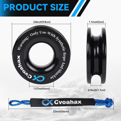 Soft Shackle & Recovery Ring Kit, 2PCS Blue Soft Shackle Recovery (56,000lbs Max Breaking Strength) 1/2'' x 22'' with Black Snatch Recovery Ring for ATV UTV SUV Truck Off-Road Vehicle Recovery