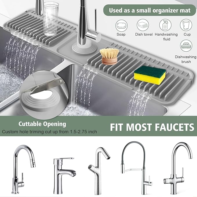 24-Inch Kitchen Sink Splash Guard Mat | 7° Slope