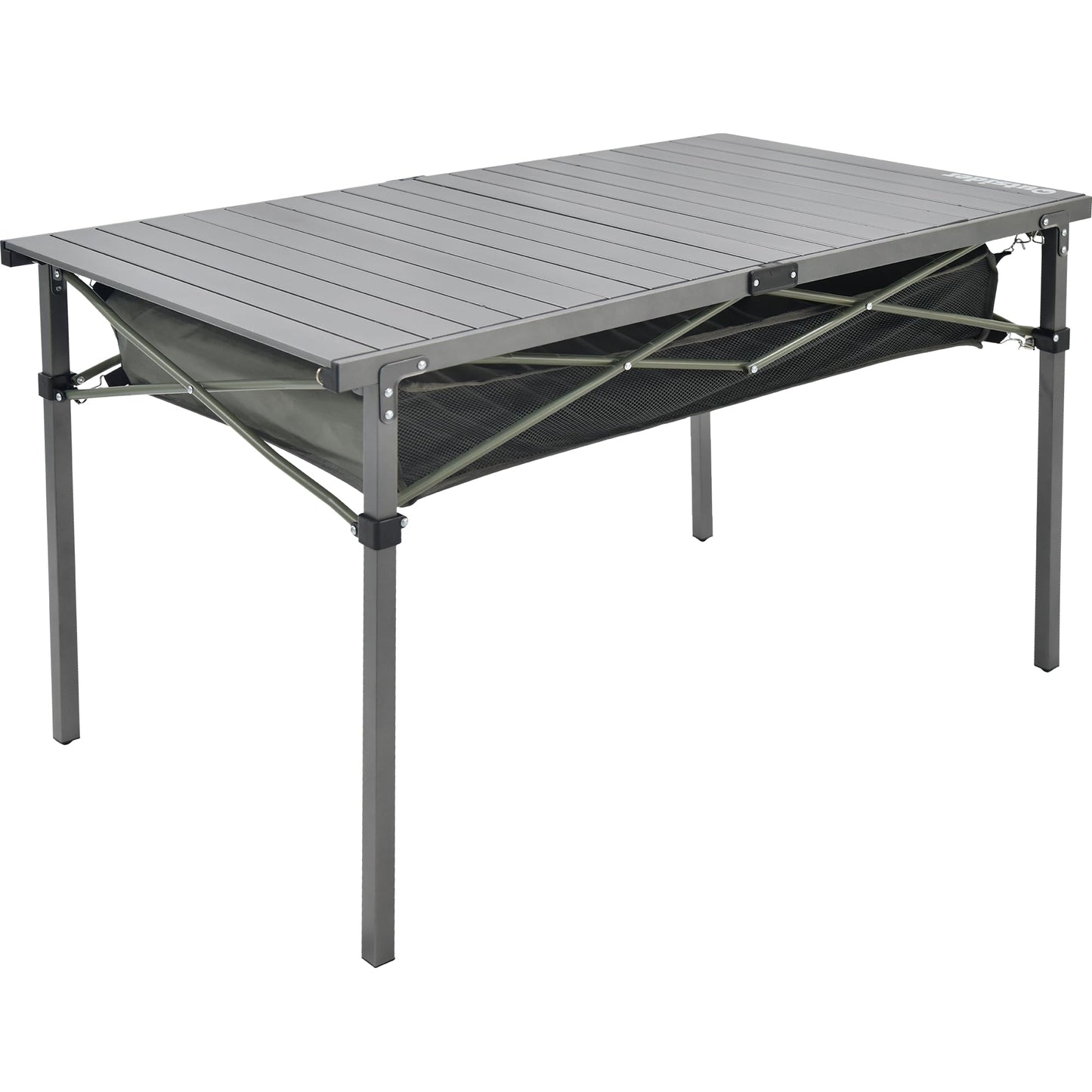 OUTSIDER Folding Camping Table, Portable Roll-up Outdoor Lightweight Aluminum Camp Table for Picnic BBQ Backyards Beach, Large Storage Mesh Pocket and Carrying Bag Included (Gray+Storage)