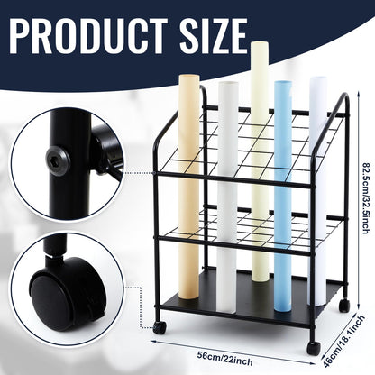 WILLBOND Blueprint Storage Rack Wire Roll File Holder with Wheels Metal Blueprint Storage Bin Cart Paper Holder Cabinet Vertical Tube Poster Organizer (30 Slots, 32.28 x18.11 x22.06 lnch)