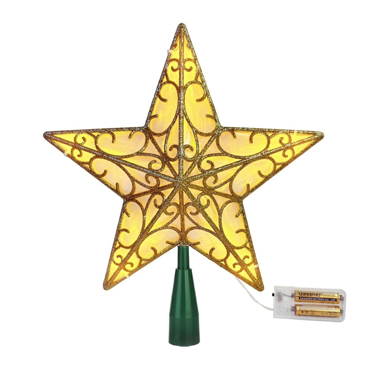 9.5” Gold 3D Dual-Side Christmas Star Tree Topper - Warm White LED Light, Festive Holiday Home Christmas Decor