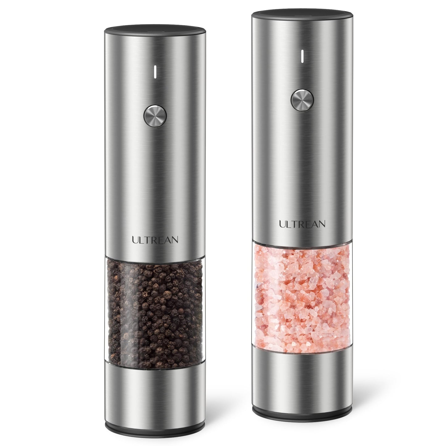 Ultrean Salt and Pepper Grinder Set, Rechargeable Salt and Pepper Shakers, 6 Adjustable Coarseness, LED Light, Kitchen Gadget Cooking Gifts Valentines Day Gifts for Him Her Mom Dad, Stainless Steel