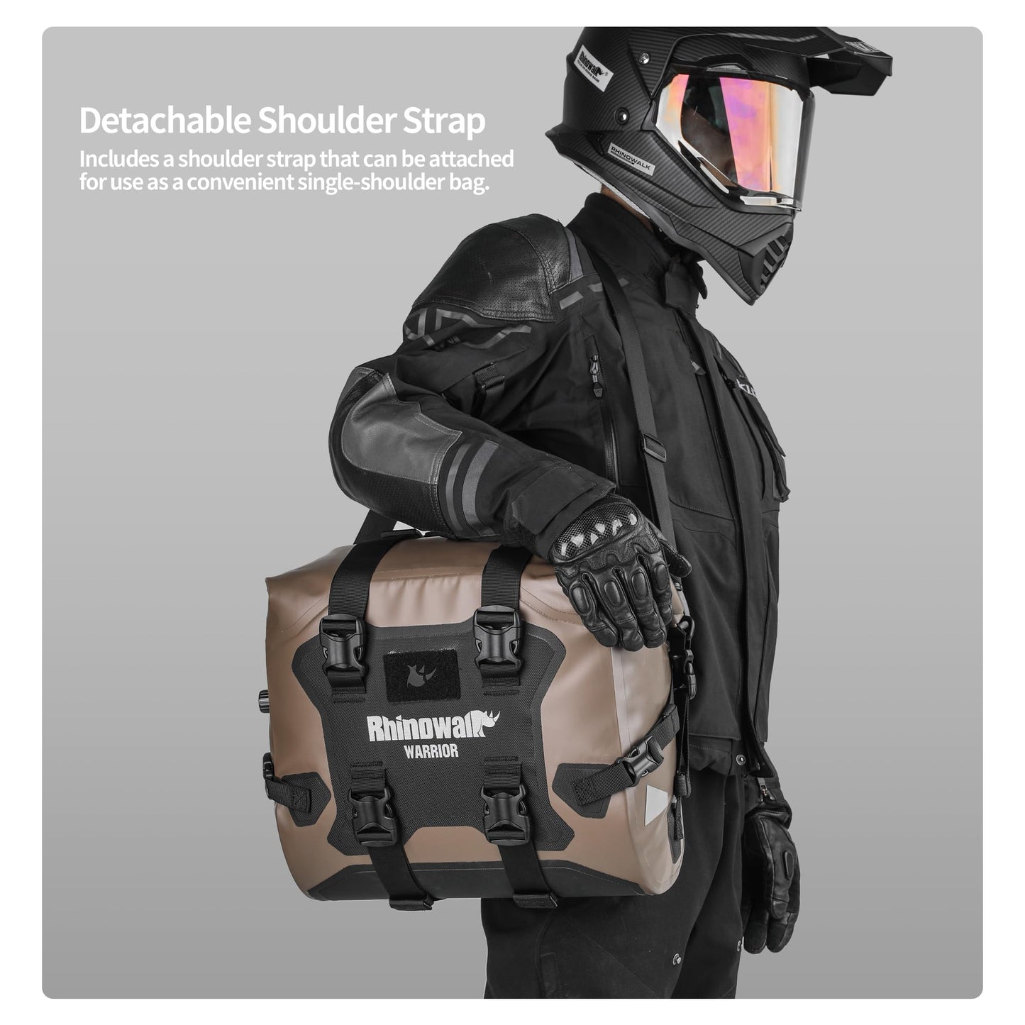 Rhinowalk Waterproof Motorcycle Saddle Bag, Roll-Top Side Pannier with Magnetic Closure, Approx. 24L–42L Expandable Capacity Rear Rack Luggage（Black, 2pc）