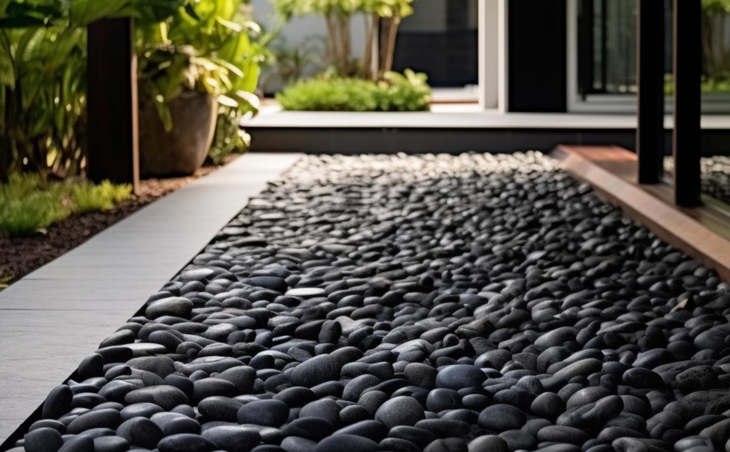 12 LBS River Rocks, StoneCreek, Decorative Garden Stones for Plant Landscaping, Polished Gravel Filler Pebbles for Home Decoration, Vases, Succulents, Flower Beds and Fish Tanks (Black, Medium)