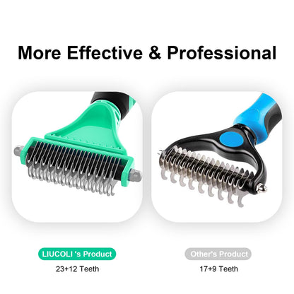 Cat Brush, Dog Grooming Brush, Rabbit Comb for shedding, LIUCOLI Professional Pet Hair Remover Rake - Eliminates Tangles Knots for Long/Short Hair, Removes Dead Undercoat and Loose Hairs Green