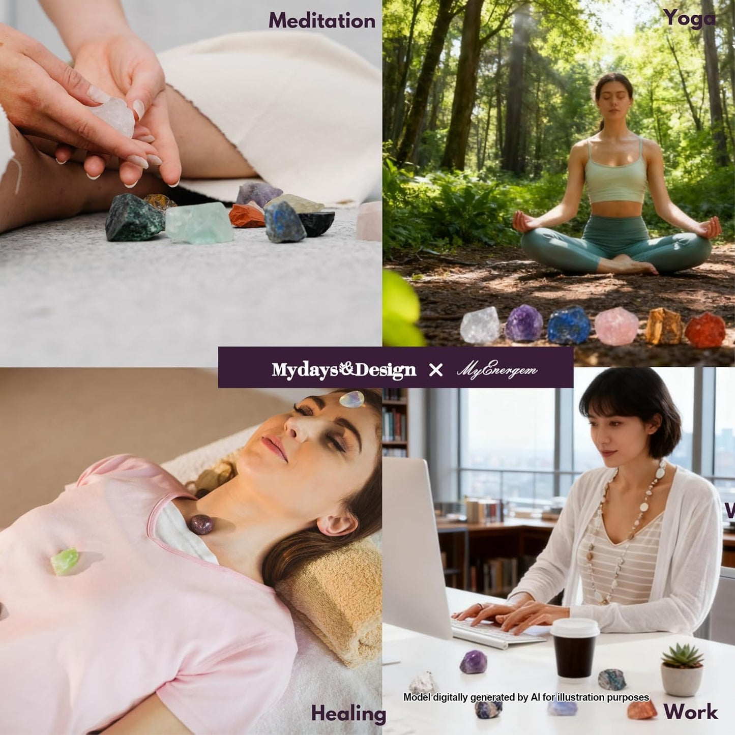 MYDAYS&DESIGN 18Pcs Crystals and Healing Stones Set in Rattan Box, 17 Premium Raw Chakra Stones, 1 Amethyst Tree, Guide for Beginners, Meditation Yoga Home Decor, Healing Crystal Gifts for Women