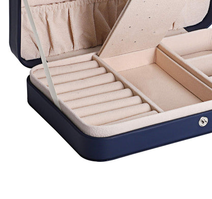 LANDICI Jewellery Box Small Jewellery Organiser for Women Girls, PU Leather Travel Jewellery Storage Case, Portable Jewellery Holder for Ring Earrings Necklace Bracelet,Jewellery Gift Box,Navy blue