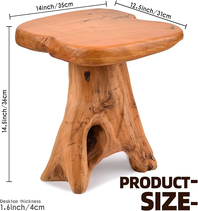 Small Side Table, Unique Design Live Edge Wood Stool, Freeform Natural Plant